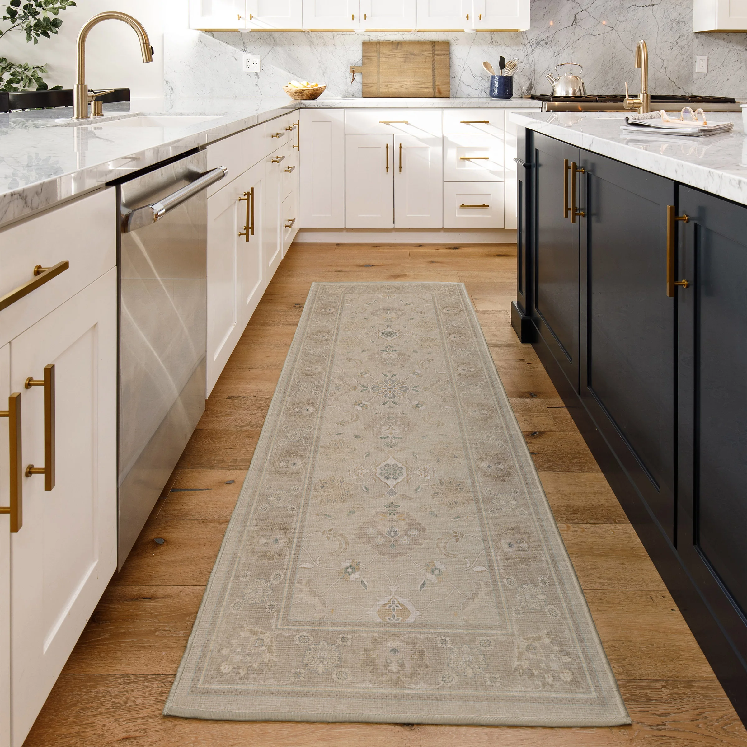 Ivory Ruggable Odette washable runner rug with a soft decorative pattern